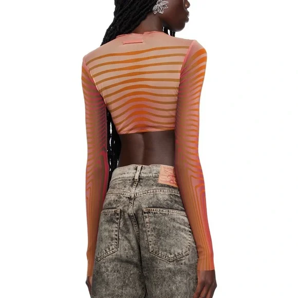 [jean paul gaultier] body morphing stripes crop mesh top - Picture 7 of 14